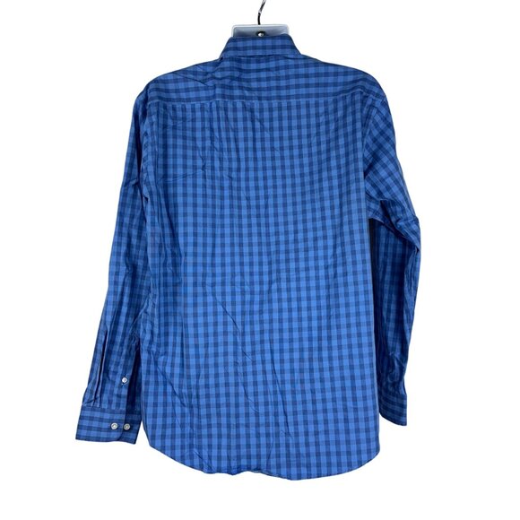 Egara Mens Non-Iron Blue Checkered Long Sleeve Shirt XL 100% Cotton - Picture 2 of 6